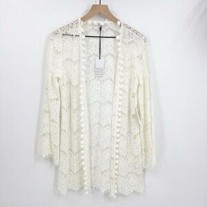 NWT Loveriche White Eyelash Lace Pom Pom Boho Cardigan Topper Small Festival